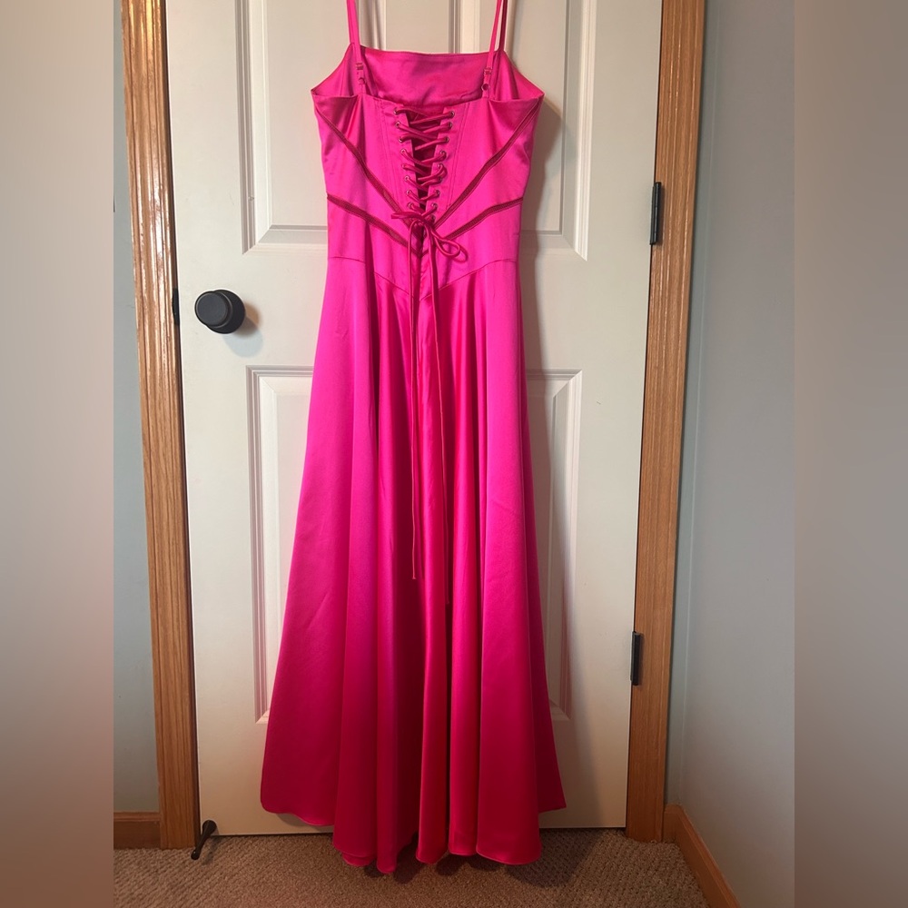 Vibrant Pink Lace-Up Maxi Dress